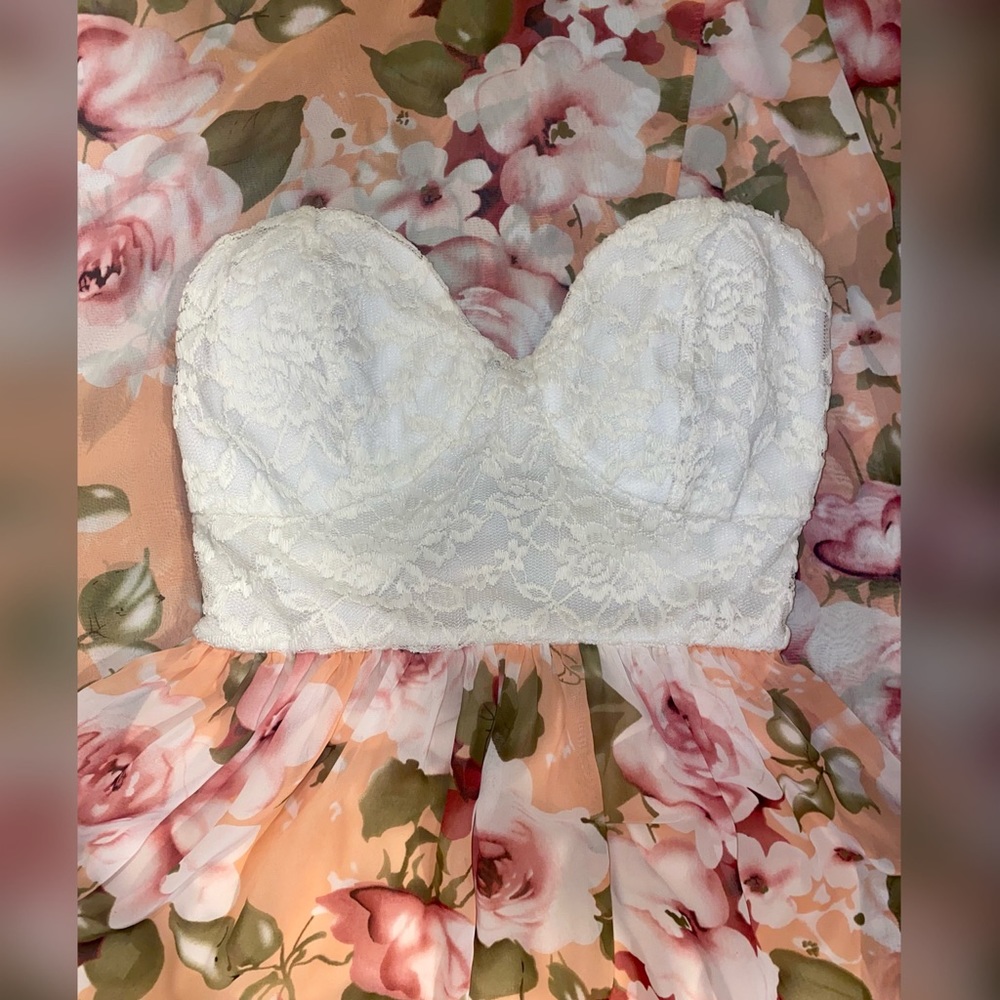 Strapless Lace Top Floral Dress